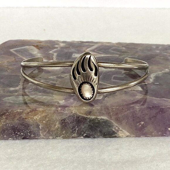 VTG Sterling Silver 925 Navajo Pink MOP Bear Paw Shadowbox Cuff Bracelet 6.5" - Picture 15 of 16